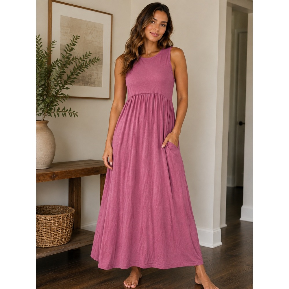 GRECERELLE Womens Mauve Pink Sleeveless Empire Waist Maxi Dress with Pockets M